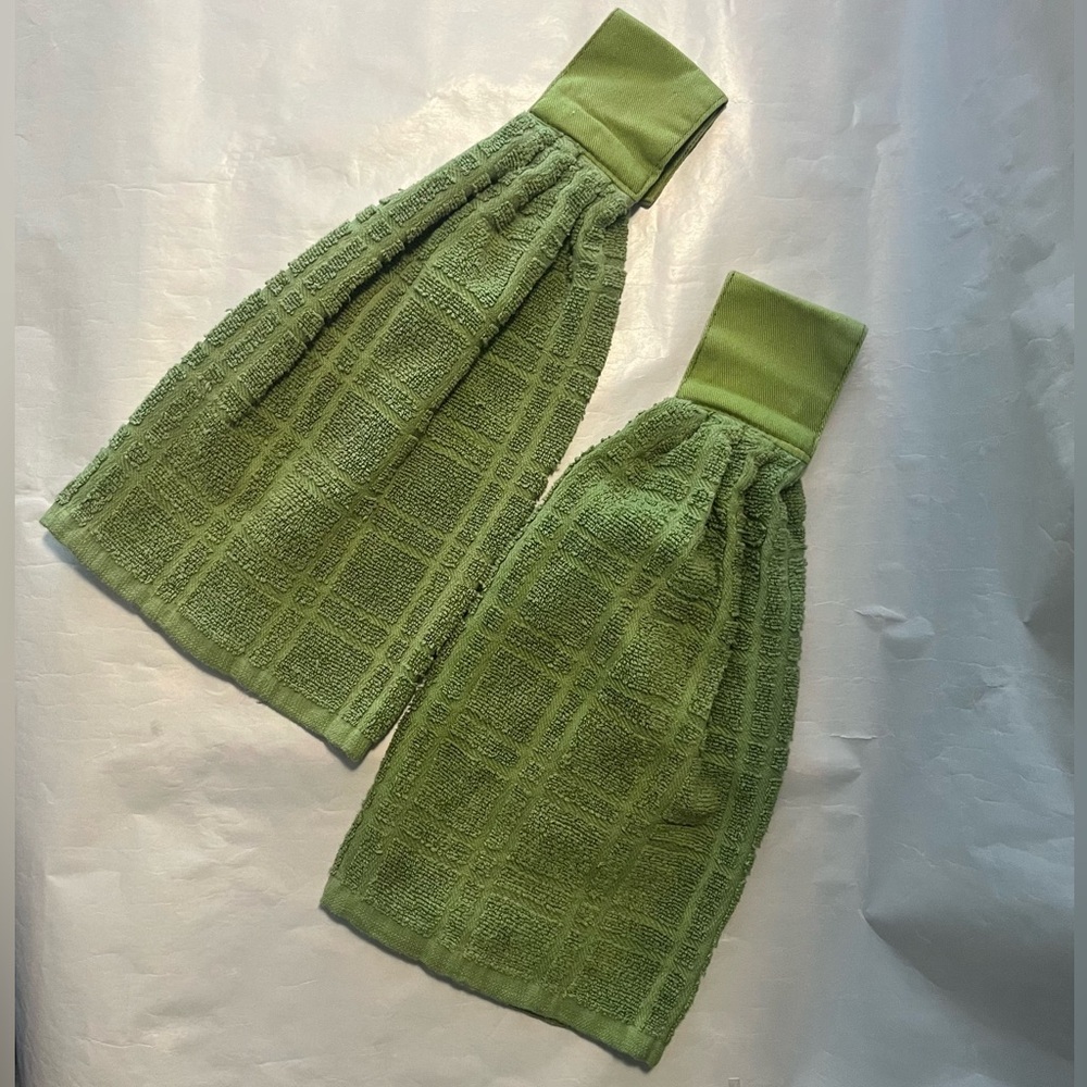 RITZ Hanging Hand Towels Set of Two Velcro Closure Lime Green 100% Cotton
